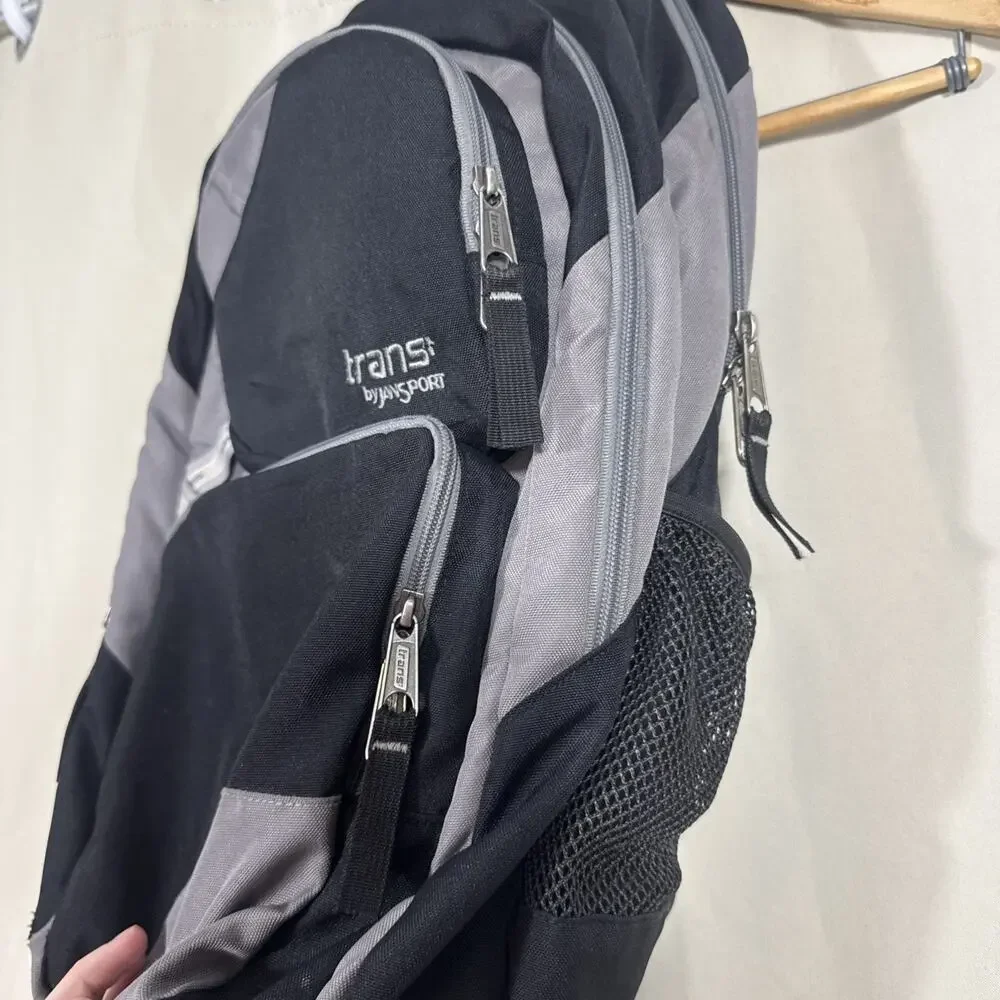 Vintage Y2K Jansport Trans Backpack Black Gray School Laptop Bag 2000s
